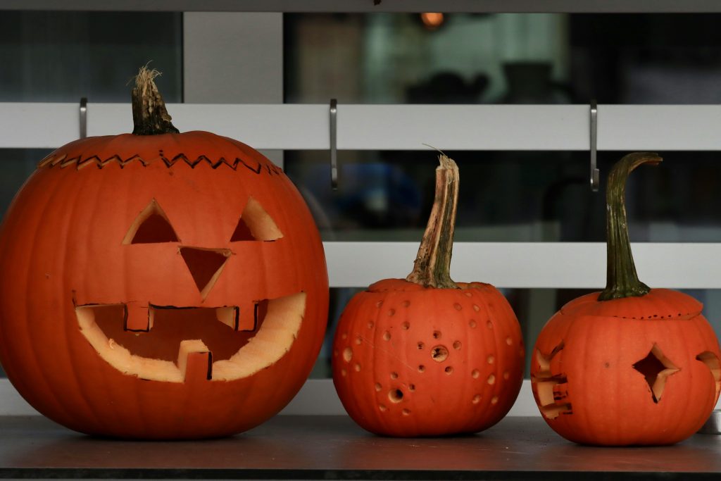 Carved pumpkins from the pumpkin carving station at Noland's Dusty Boots Pumpkin Patch